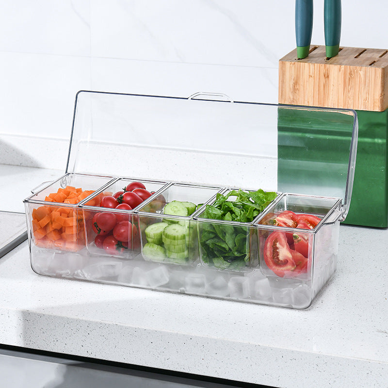 Container filled with salad ingredients