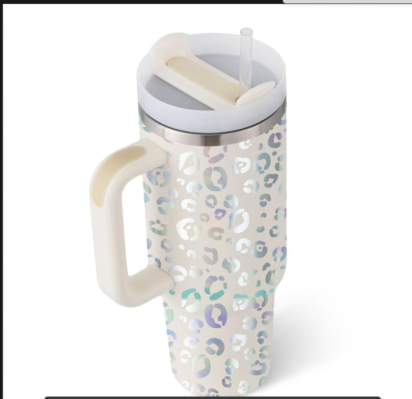 40oz insulated stainless steel tumbler with handle and straw, color option 30