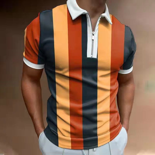 Men's Striped Printed Polo Shirt – Short Sleeve Lapel Shirt - product photo 1 of 5