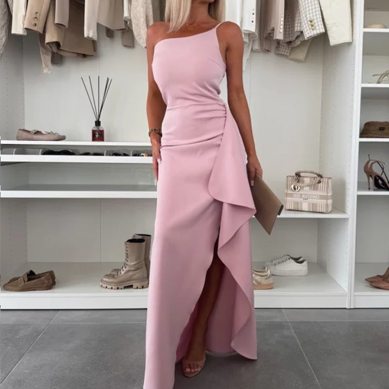 Women's one-shoulder slit waist-cinching dress - photo 3 of 11