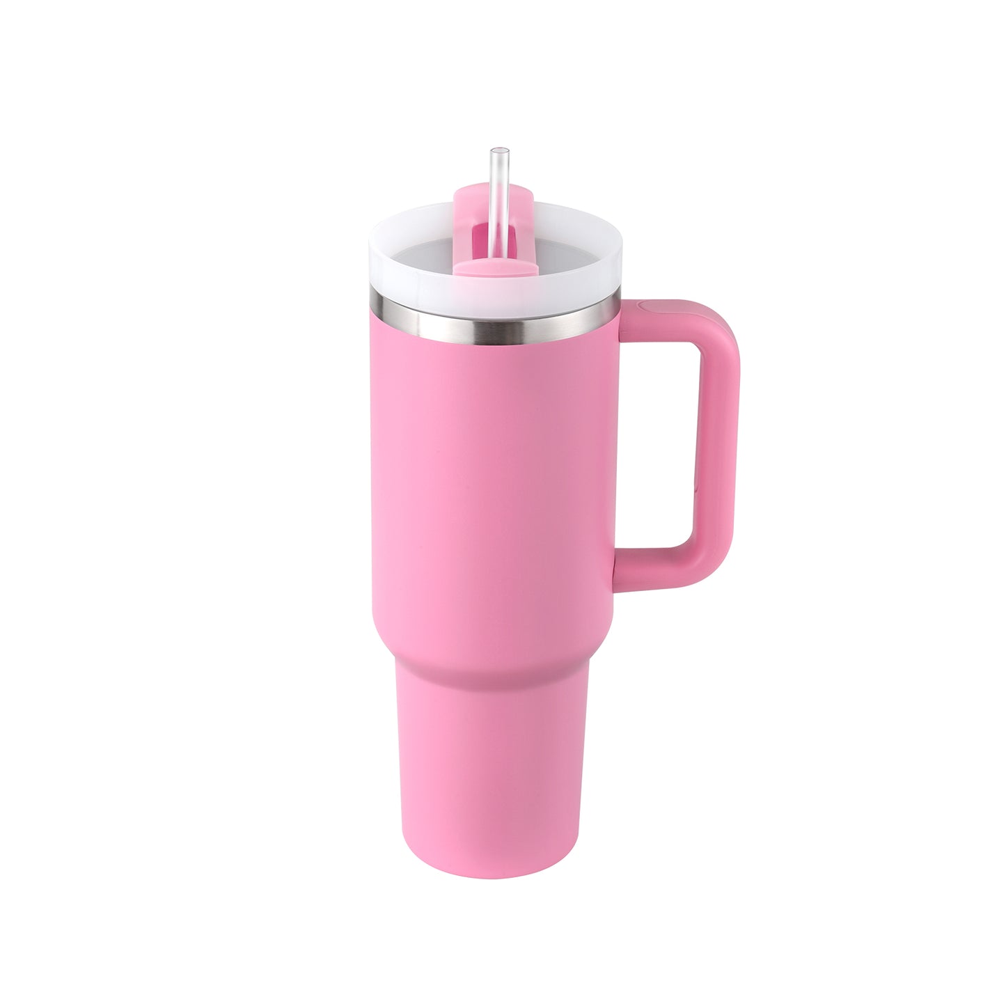 40oz insulated stainless steel tumbler with handle and straw, color option 24