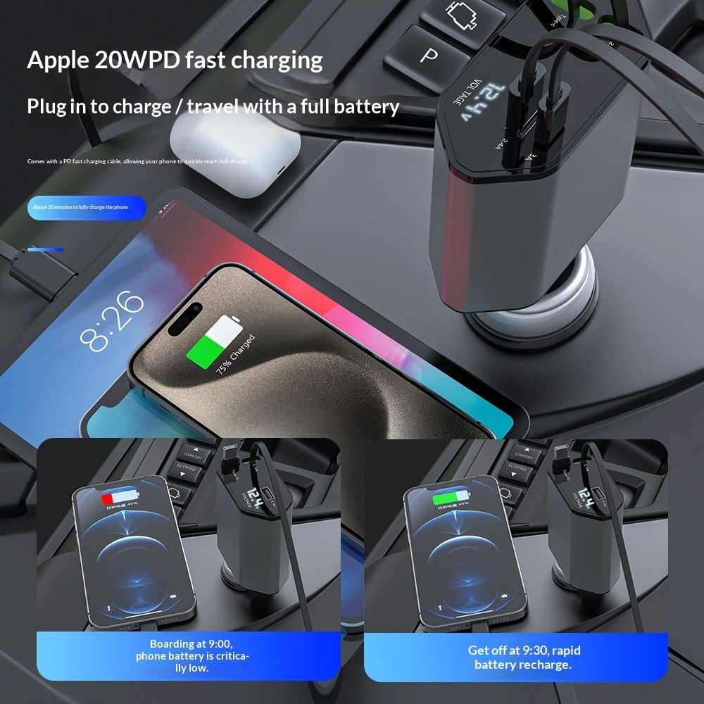 4 In 1 Retractable Car Charger Fast Car Phone Charger 120W With USB Type C Cable - product photo 4 of 8