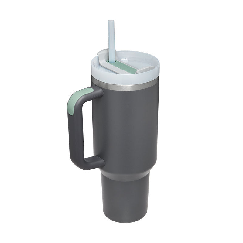40oz insulated stainless steel tumbler with handle and straw, color option 14