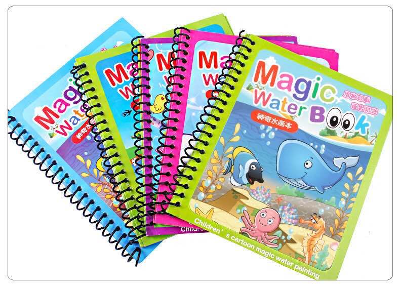 Water painting book in use, child painting