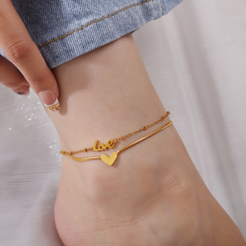 Double-Layer Heart Pendant Anklet - photo 5