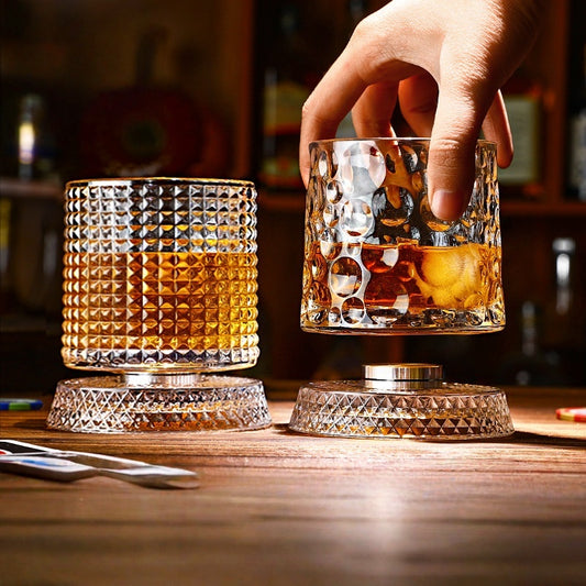 crystal-base rotating whiskey glass, bubble style
