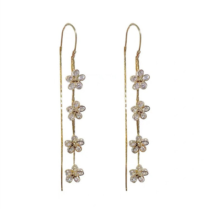 Zircon Flower Tassel Ear Jewelry – Elegant Statement Earrings - product photo 4 of 5