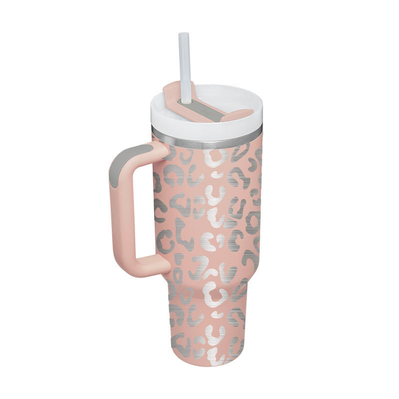 40oz insulated stainless steel tumbler with handle and straw, color option 9