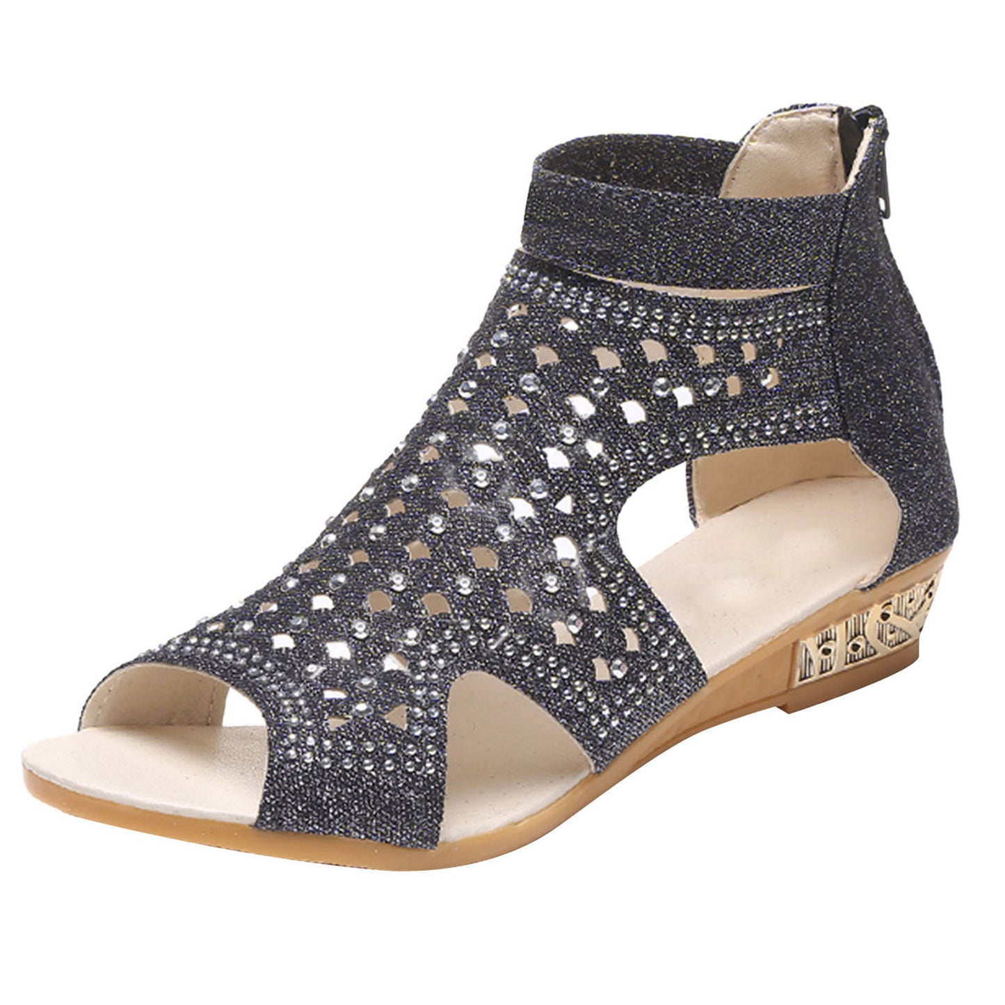 Rhinestone peep-toe Roman sandals with back zip - photo 6 of 7