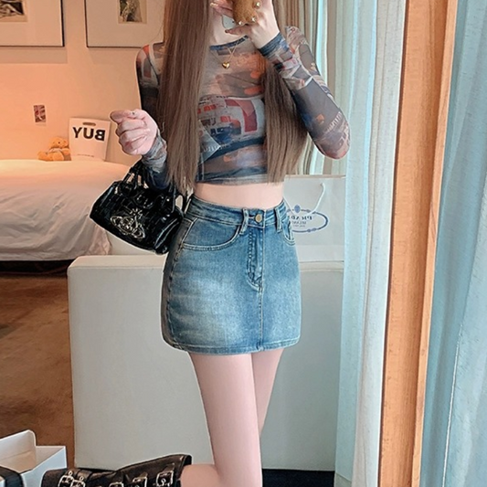 Retro High-Waist Denim Hip Skirt - photo 1