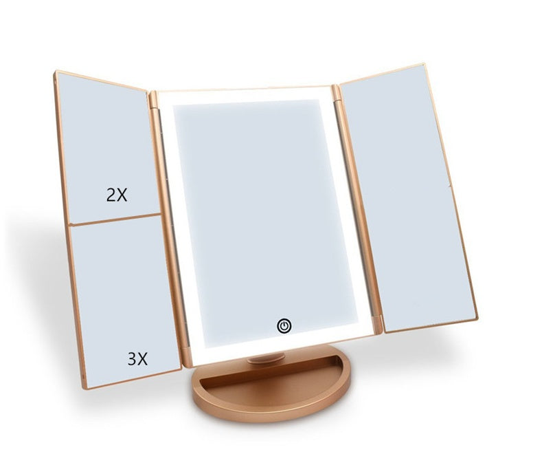 Makeup mirror in use on vanity