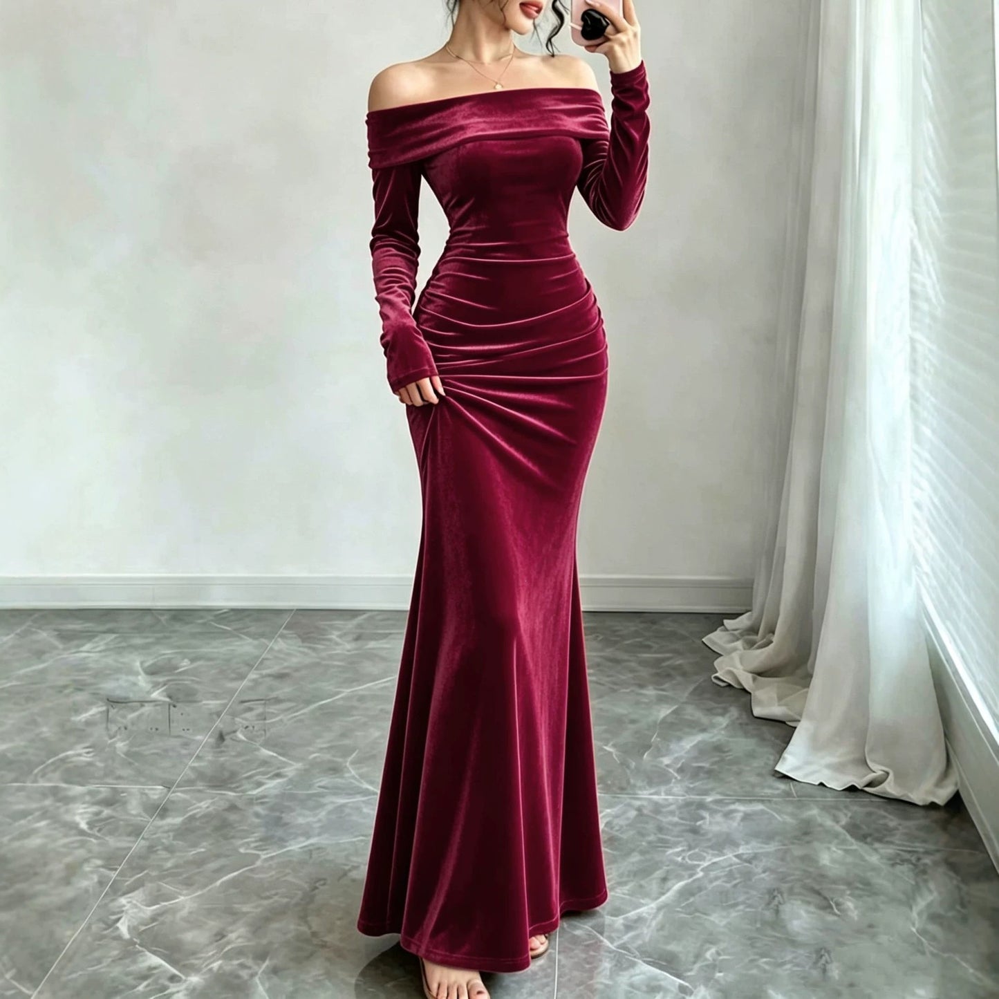Elegant Velvet Bodycon Dress - photo 5