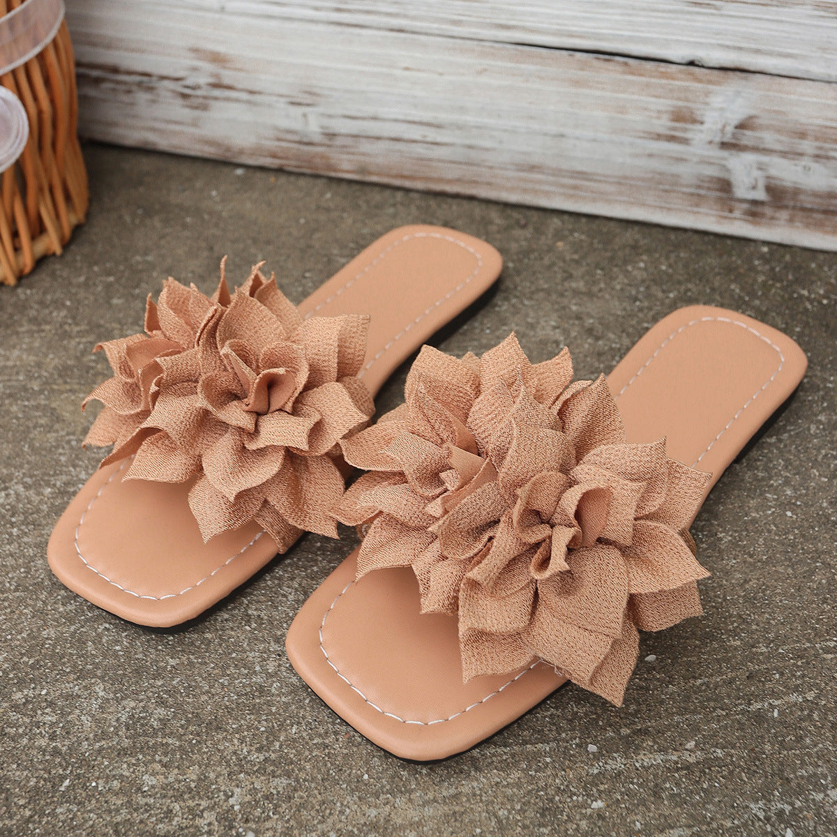 Women's Faux Leather Flat Flip Flops – Floral Accent Slides - product photo 7 of 10