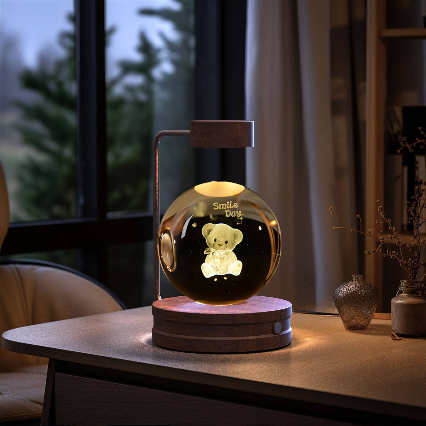 3D crystal night light with wood base, design option 39 of 51