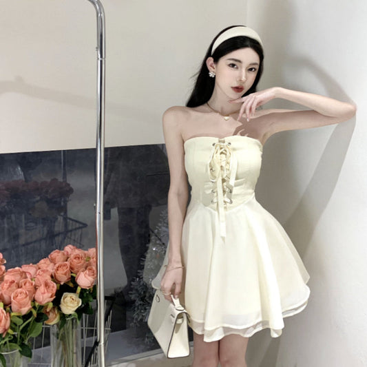 One-shoulder puff sleeve princess dress - main view