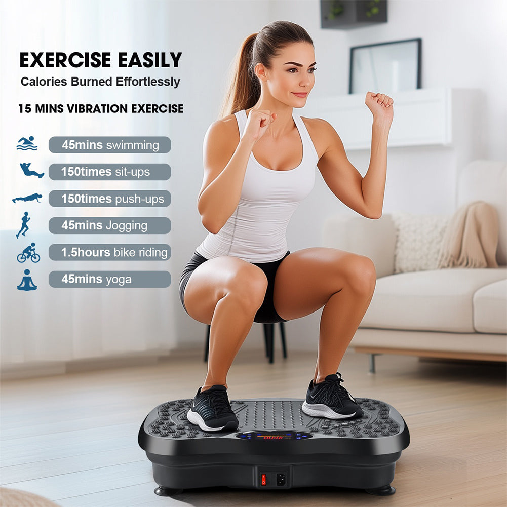 Person using vibration plate with pull cords