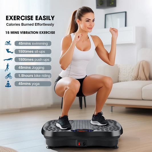 Person using vibration plate with pull cords