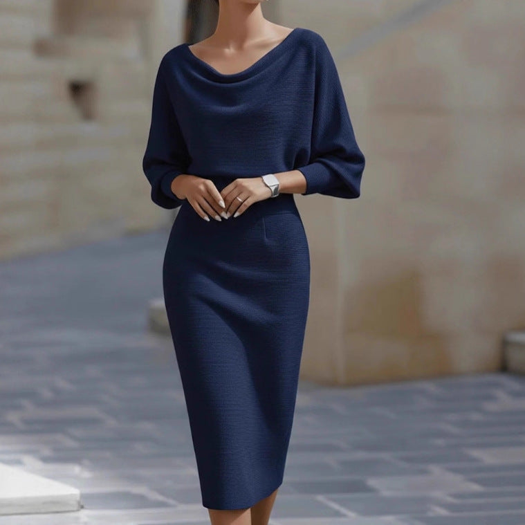 Pleated Batwing Sleeve Midi Dress – Women's A-Line Daywear - product photo 7 of 8
