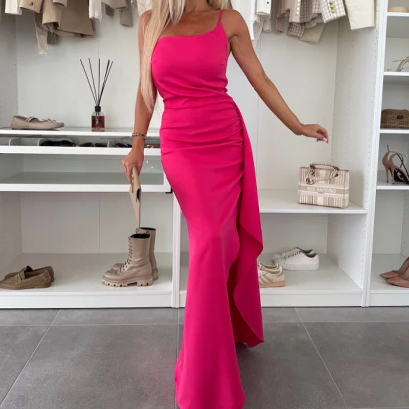 Women's one-shoulder slit waist-cinching dress - photo 6 of 11