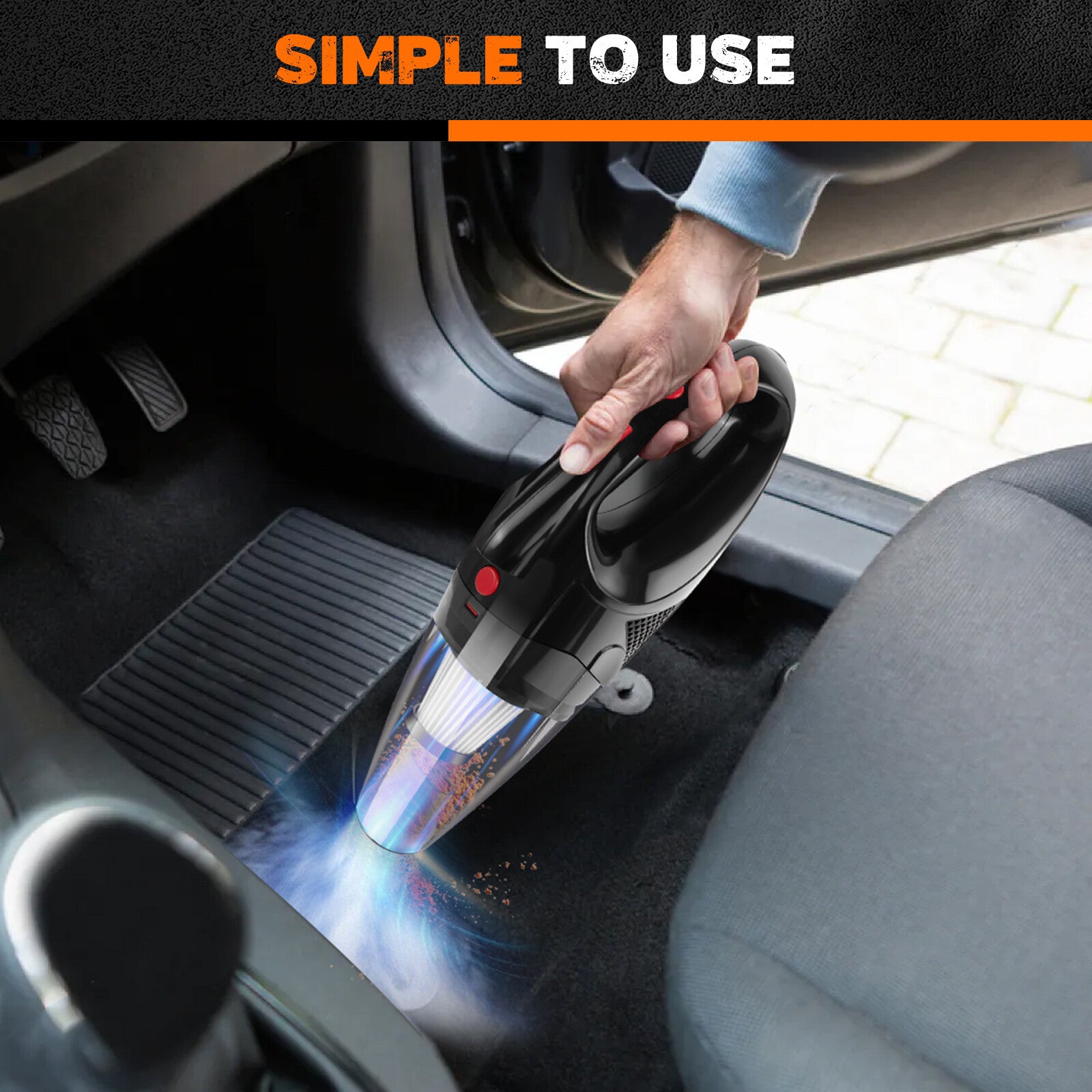 Cordless handheld car vacuum cleaner - front view