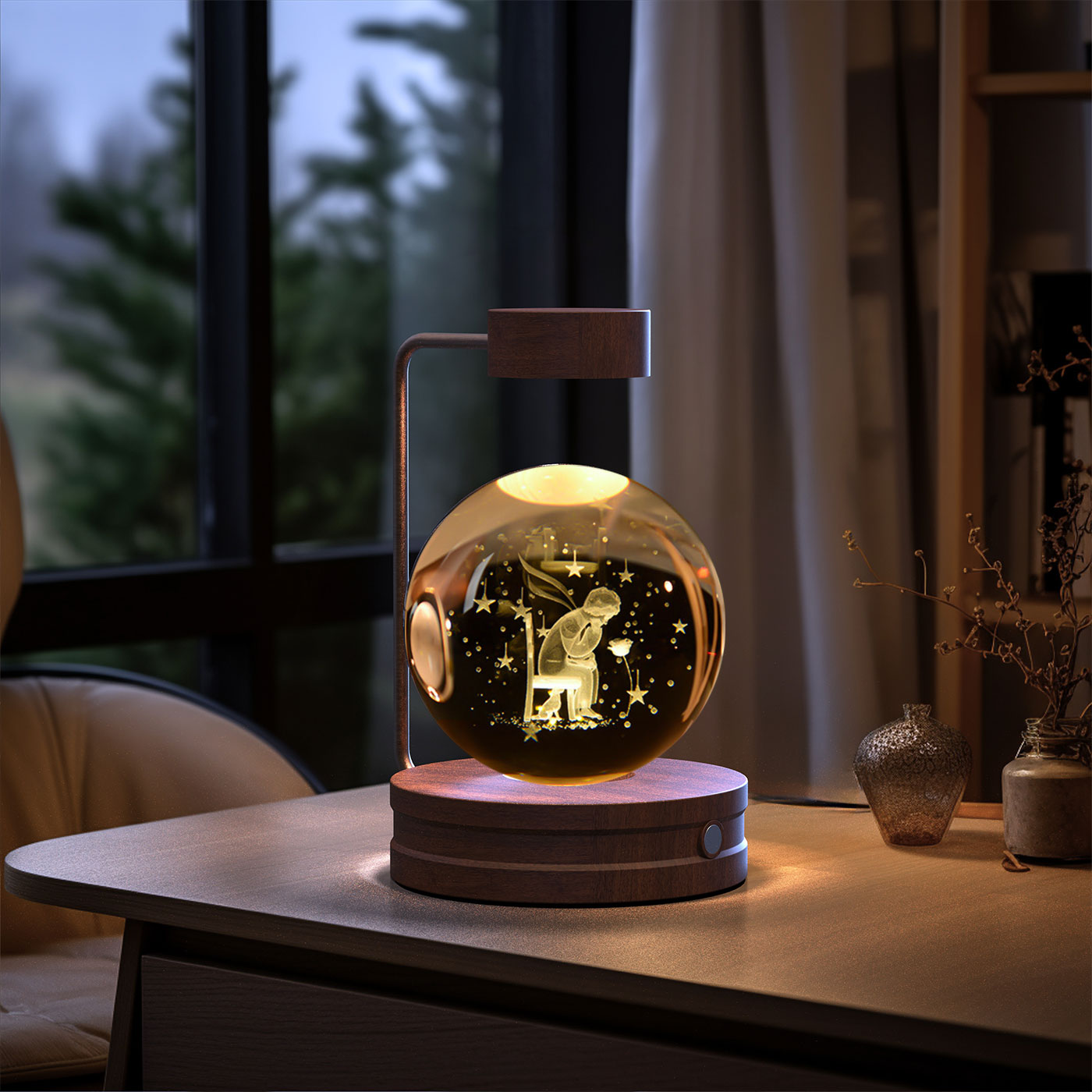 3D crystal night light with wood base, design option 41 of 51