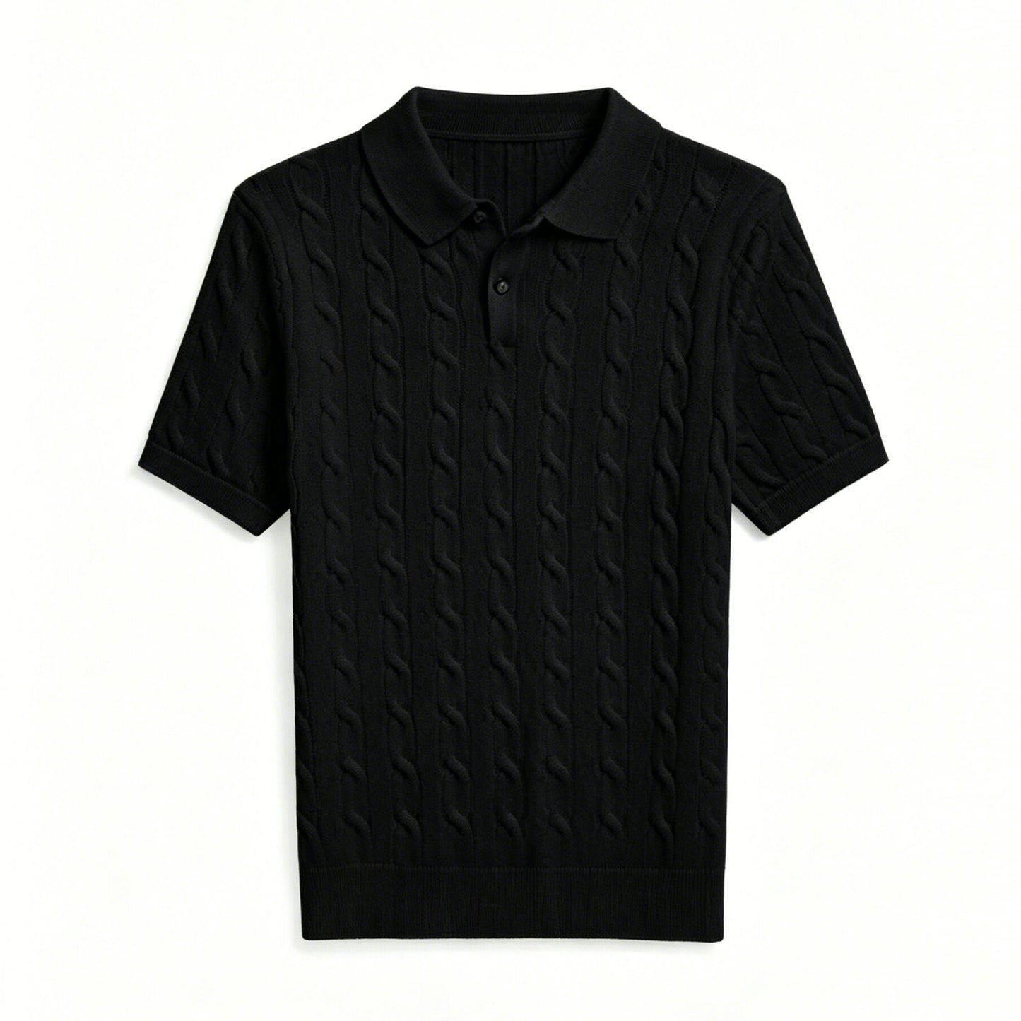 Men's cable-knit short-sleeve polo shirt - photo 2 of 10