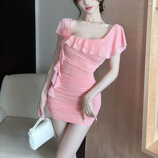 Mesh tassel bodycon dress with pleated sheath skirt - main view