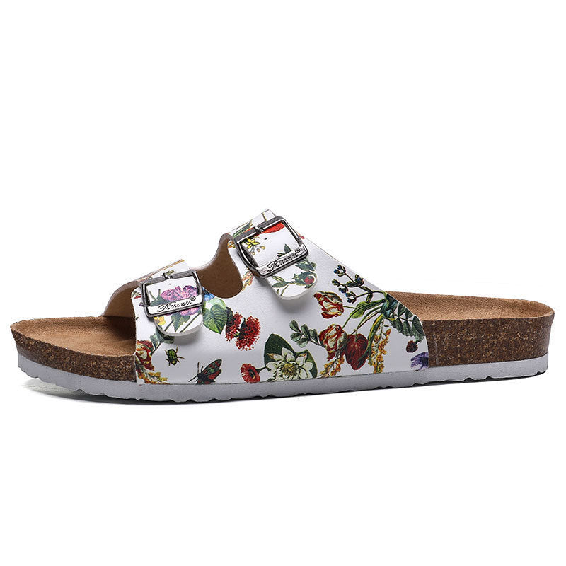 Korean-Style Cork Beach Flip Flops – Leather Sandals with Floral Detail - product photo 2 of 5