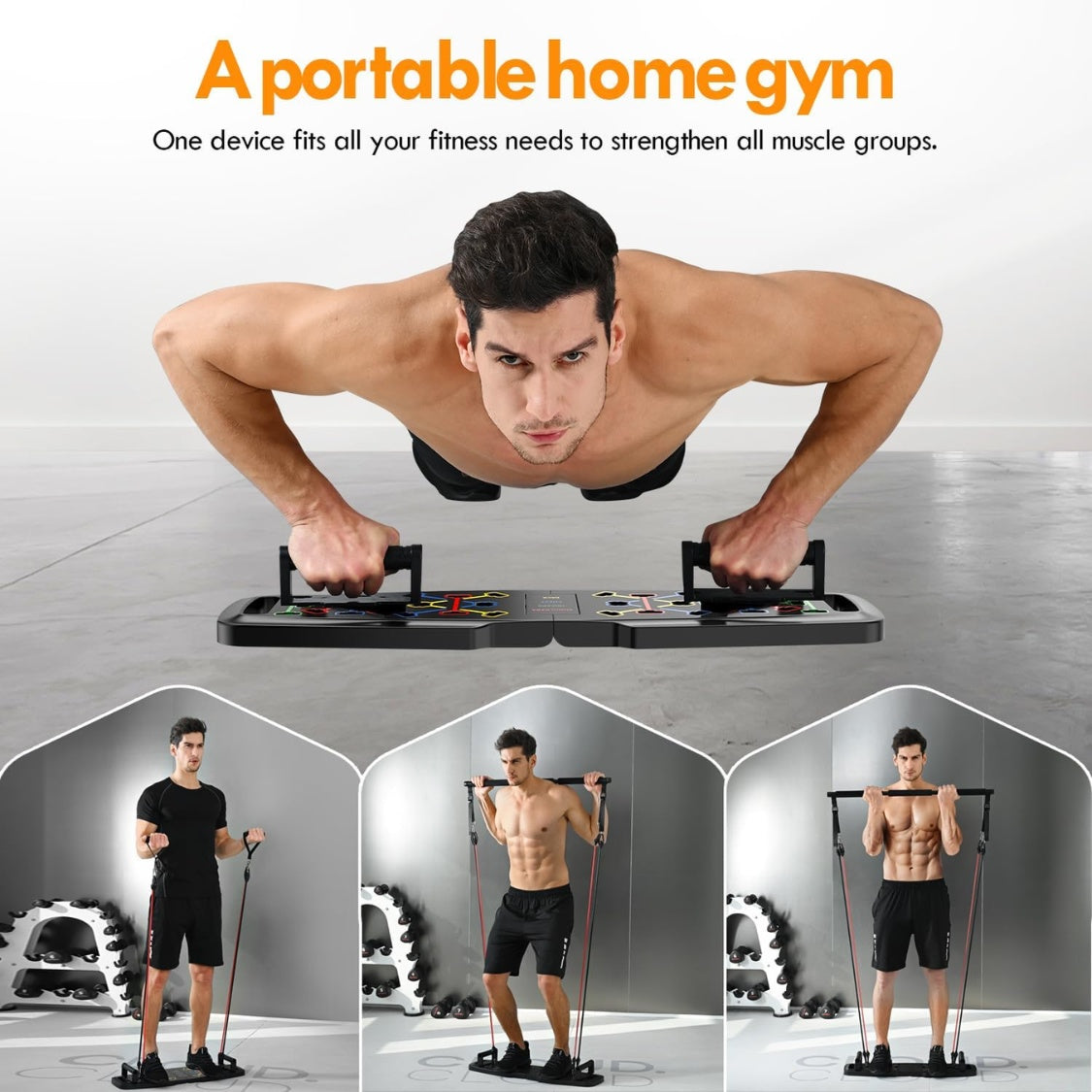 Color-coded push-up board muscle group zones