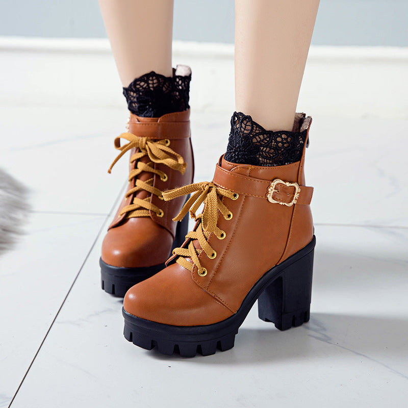 Women's lace-up square heel ankle boots - view 8