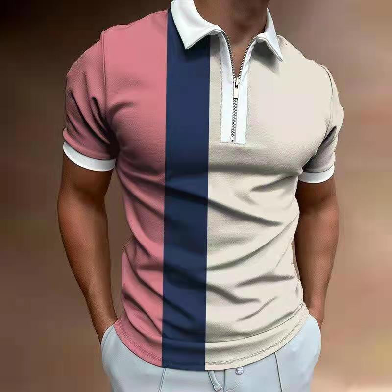 Men's Striped Printed Polo Shirt – Short Sleeve Lapel Shirt - product photo 4 of 5