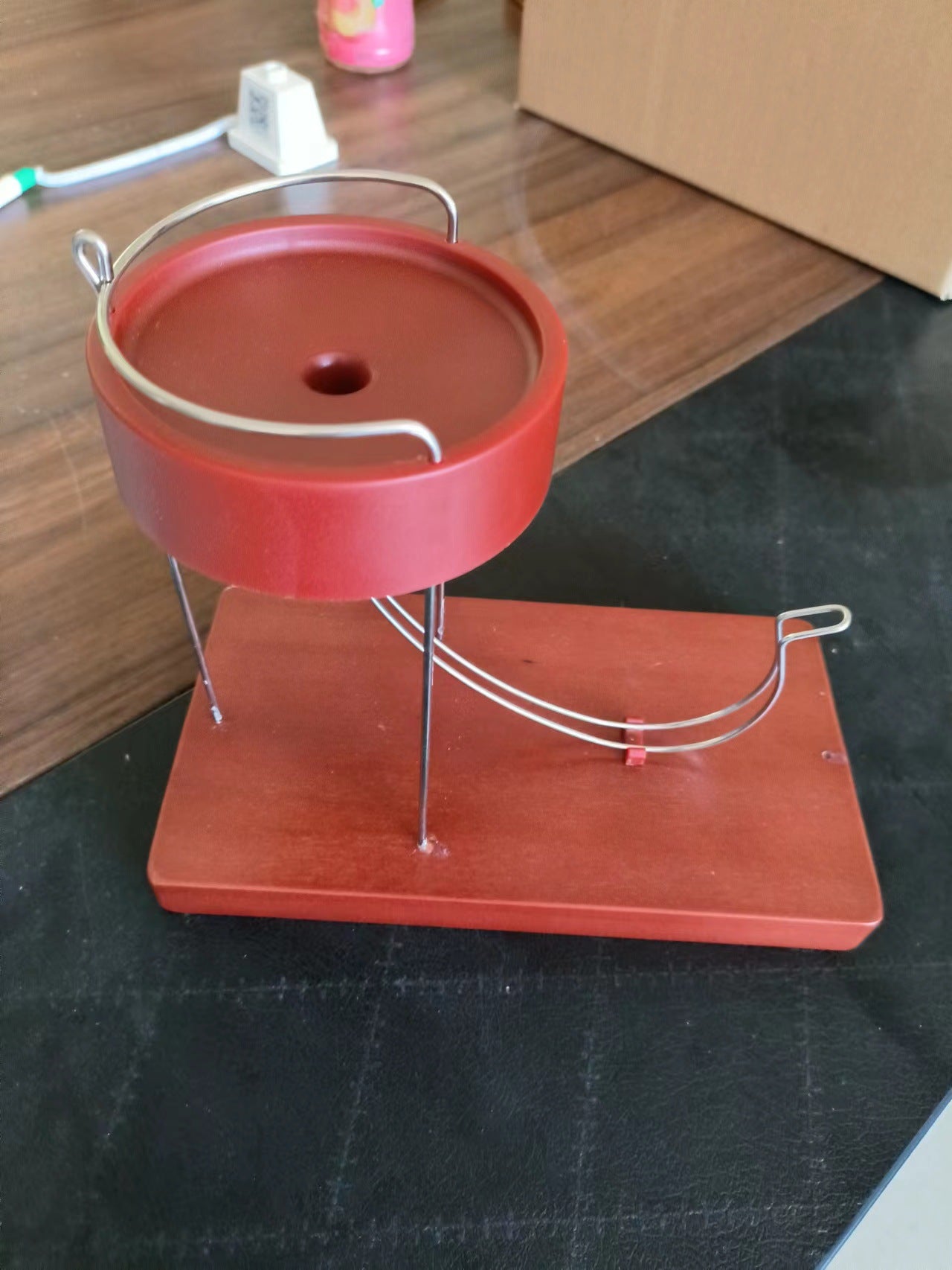 Marble machine displayed on office desk