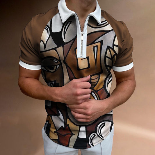 Men's Striped Printed Polo Shirt – Short Sleeve Lapel Shirt - product photo 2 of 5