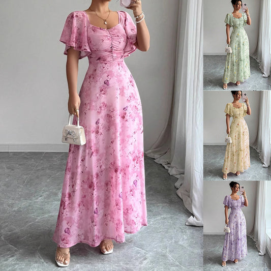 Floral lotus sleeve summer dress for women