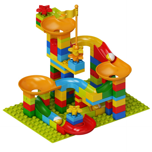 building block slide set pieces and box