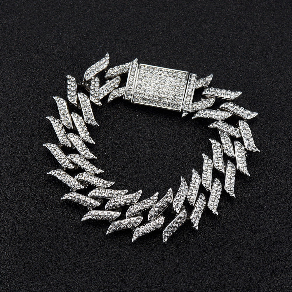 Leaf Pendant Cuban Chain Necklace with Crystal Accents - product photo 8 of 11