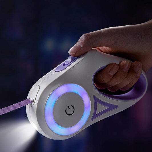 Retractable dog leash with LED spotlight