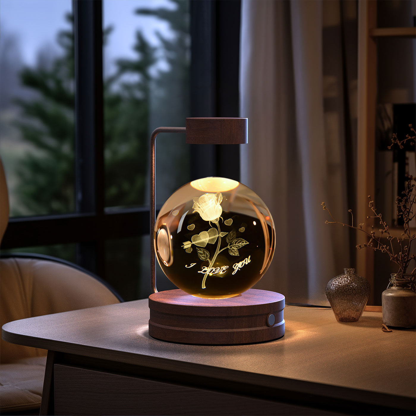 3D crystal night light with wood base, design option 46 of 51