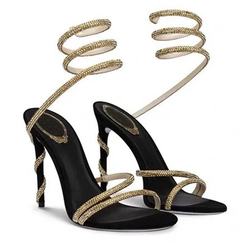 Plus Size Rhinestone Strap Stiletto Sandals - photo 3