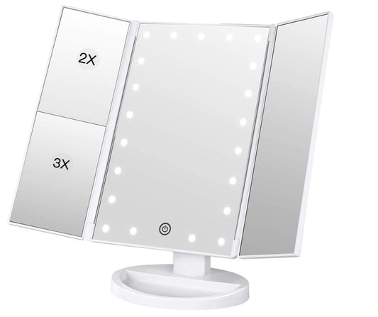 Makeup mirror tri-fold open