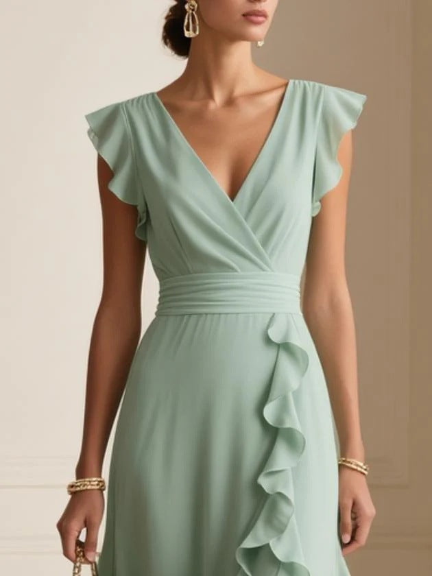 Women's Bohemian Ruffle V-Neck Maxi Dress – Elegant Party & Evening Wear – photo 7 of 10