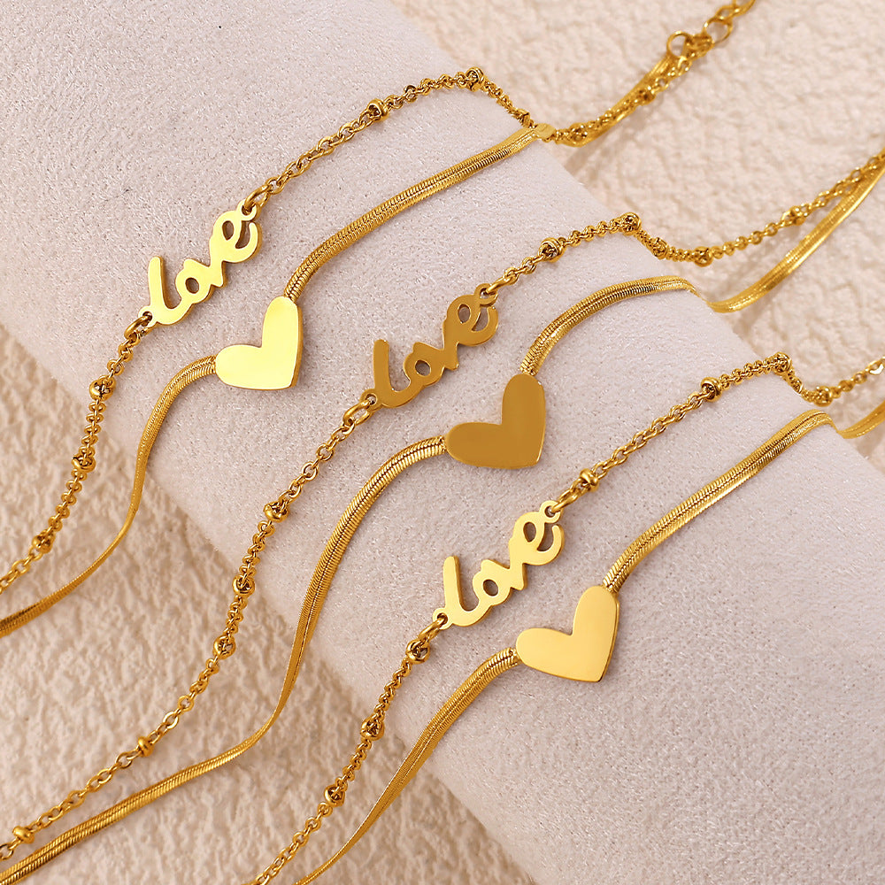 Double-Layer Heart Pendant Anklet - photo 1