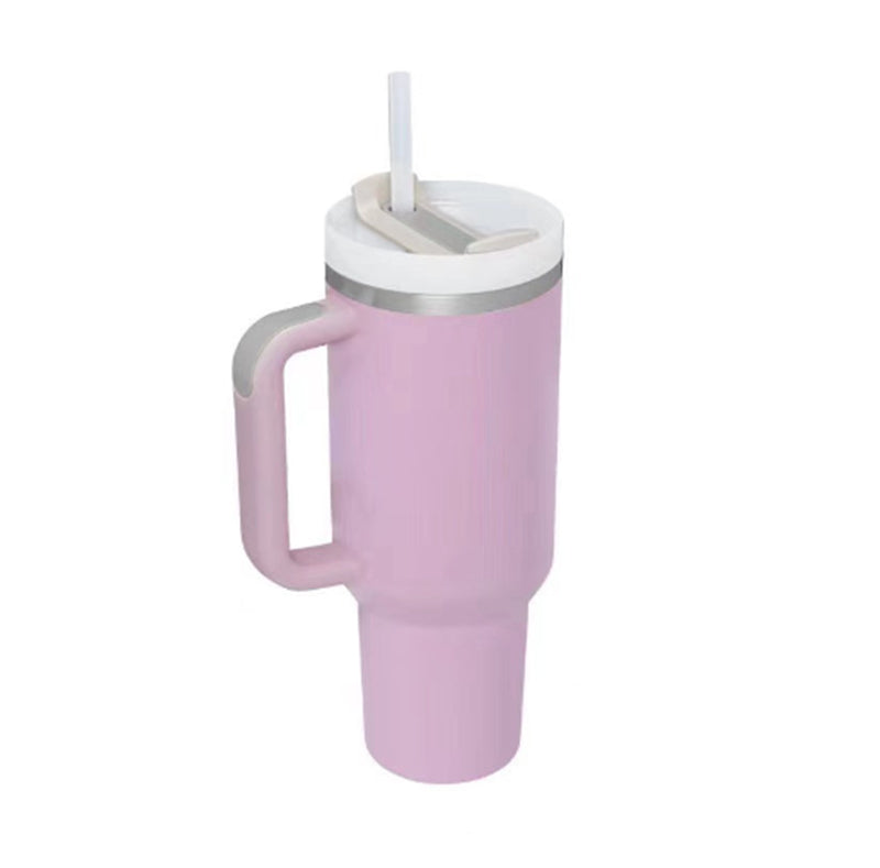 40oz insulated stainless steel tumbler with handle and straw, color option 23