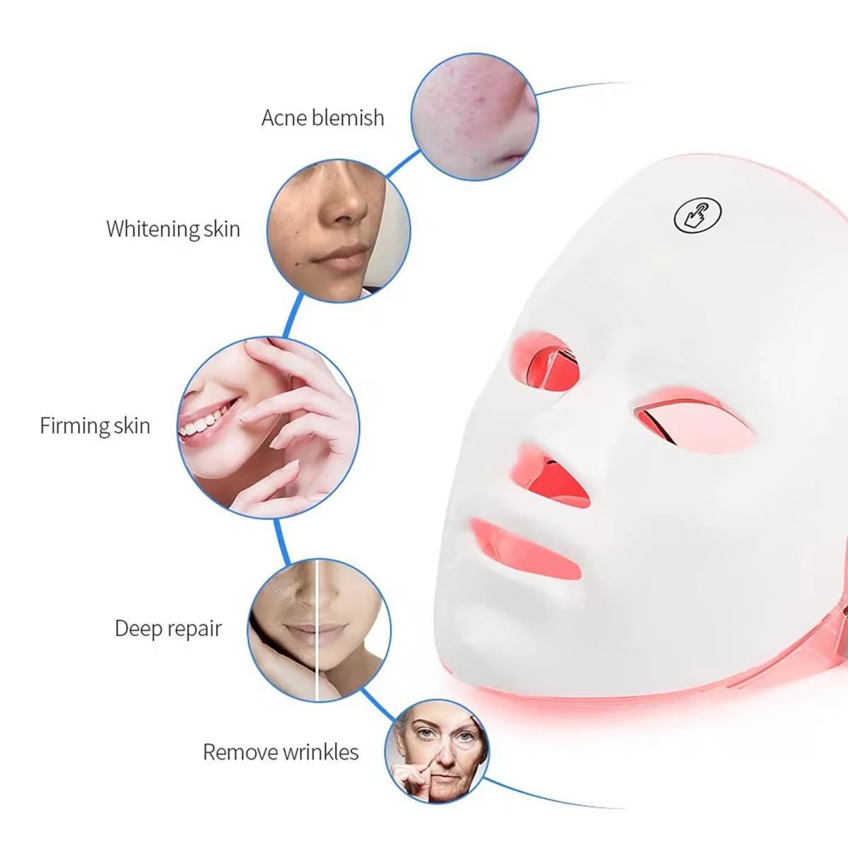 LED light therapy mask shown covering neck area