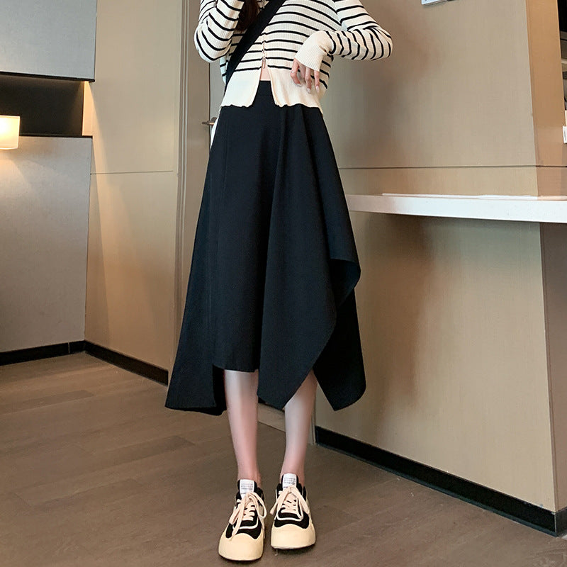 Women's wool blend asymmetrical midi skirt - main view