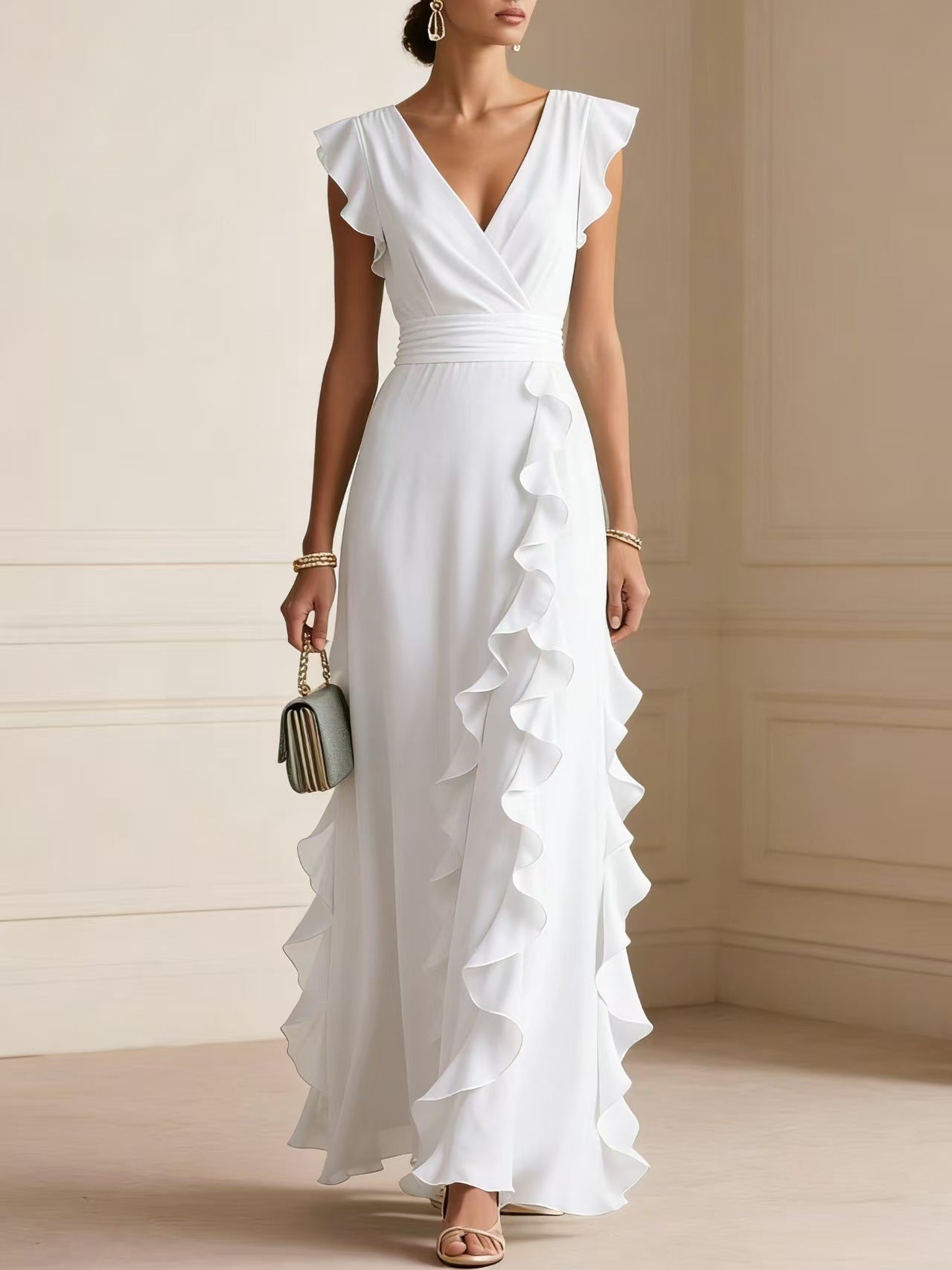 Women's Bohemian Ruffle V-Neck Maxi Dress – Elegant Party & Evening Wear – photo 6 of 10
