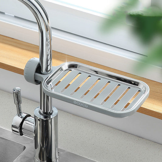 Faucet shelf clipped onto kitchen faucet