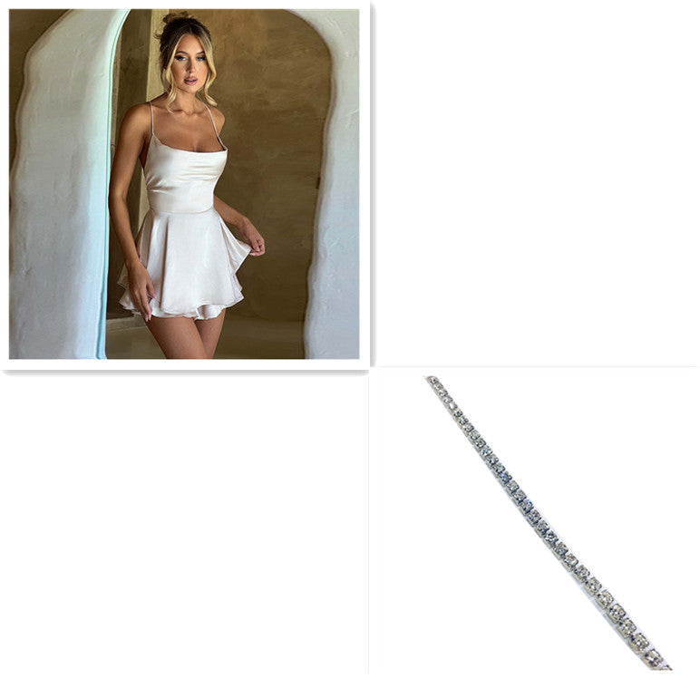 Sexy Suspender Satin Skirt Dress – Backless Lace-Up A-Line Short Dress - product photo 22 of 23