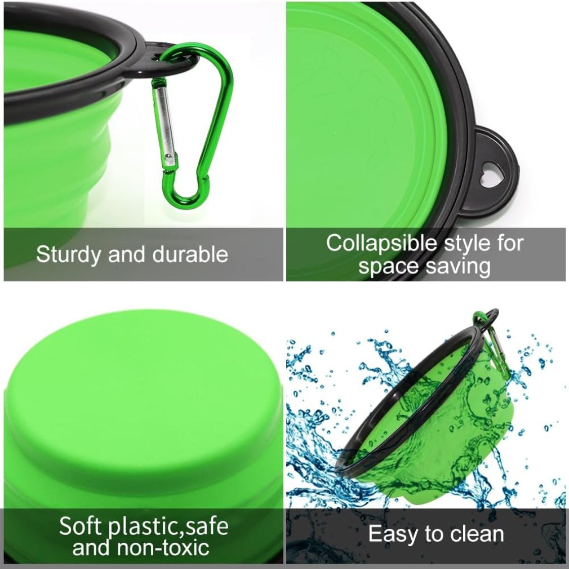 Collapsible pet bowls attached to backpack