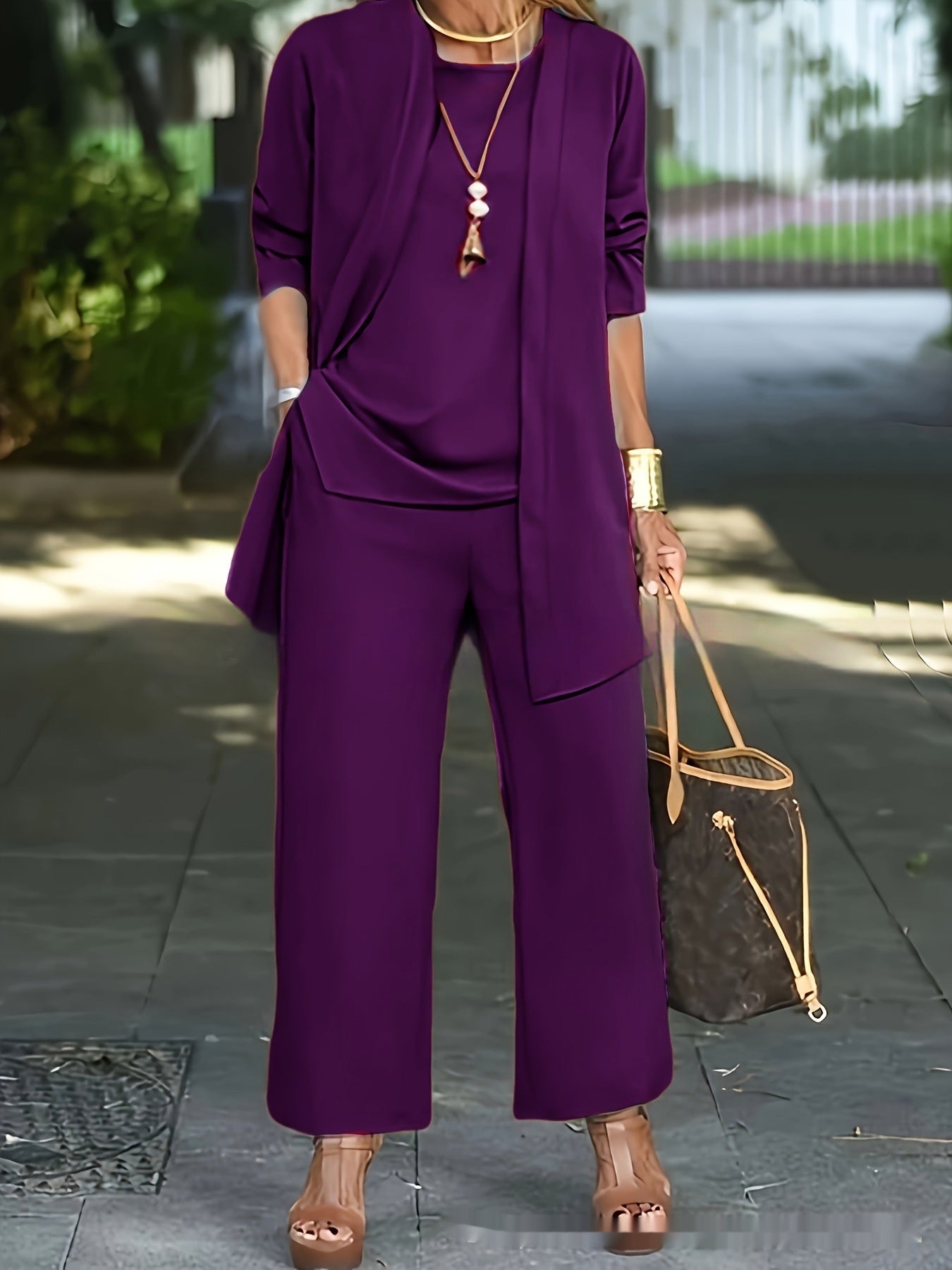 Women's 3-Piece Cardigan Suit Set – Vest Top, Jacket & Wide-Leg Pants – photo 18 of 20